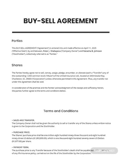 buy sell agreement template