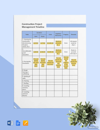 construction project management timeline template