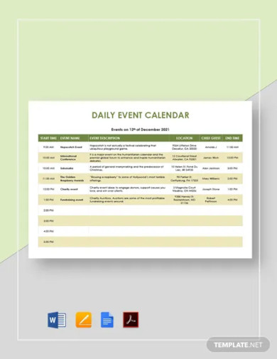 daily event calendar template