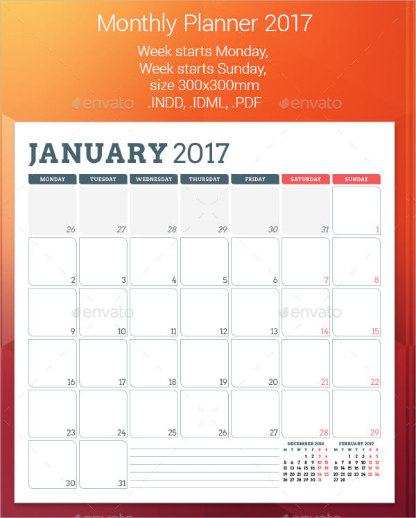 editable monthly calendar