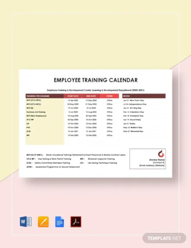 employee training calendar template