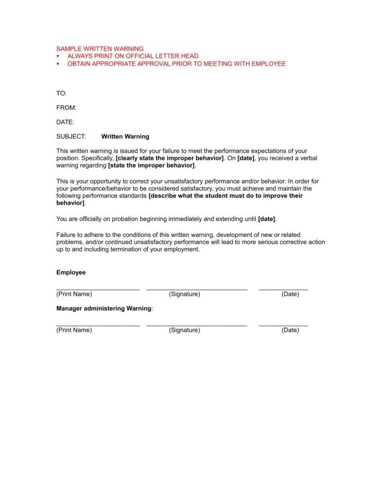 letter to hr reprimand Employee for 5 Common Letter Reasons Warning an Writing