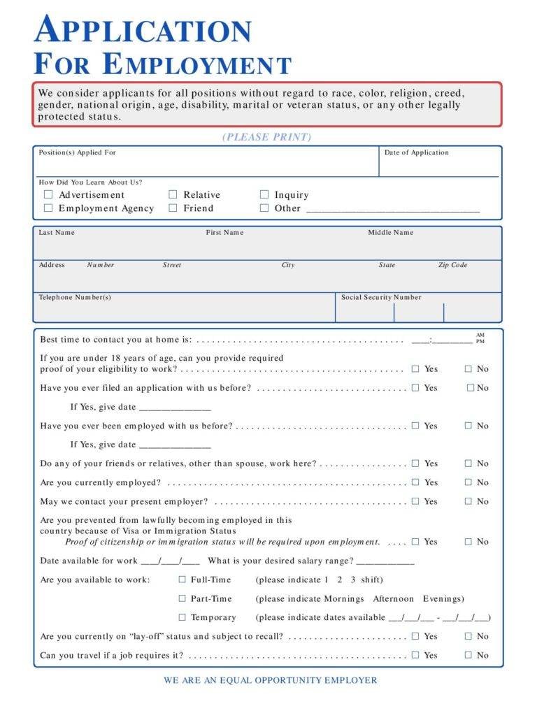 example format employment application template free download page 001 788x1020