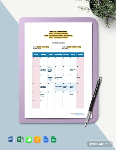 free employee calendar template