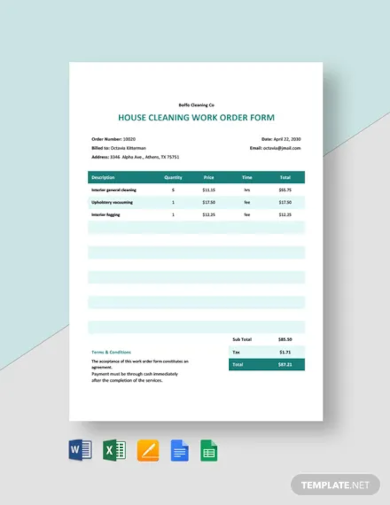 house cleaning work order form template