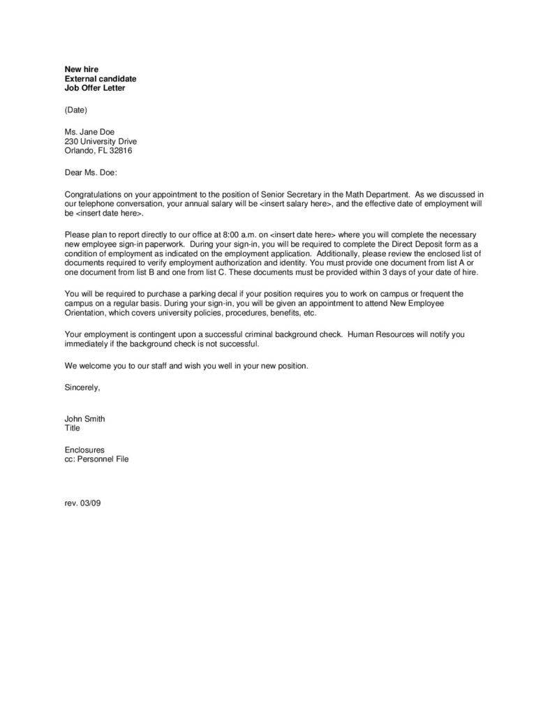 New Hire Offer Letter Template