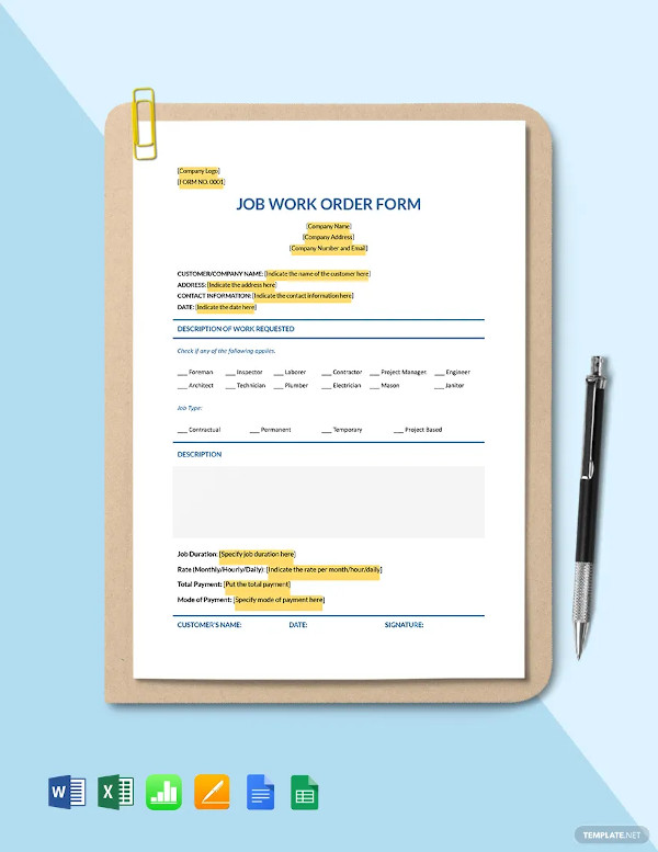 11+ Job Order Forms - Free Sample, Example Format Download