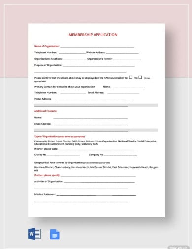 membership application form template
