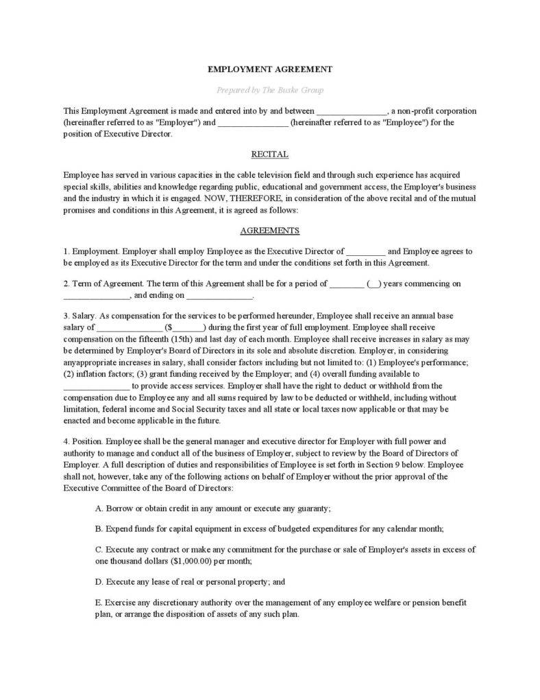 non profit employment agreement template page 001 788x1020