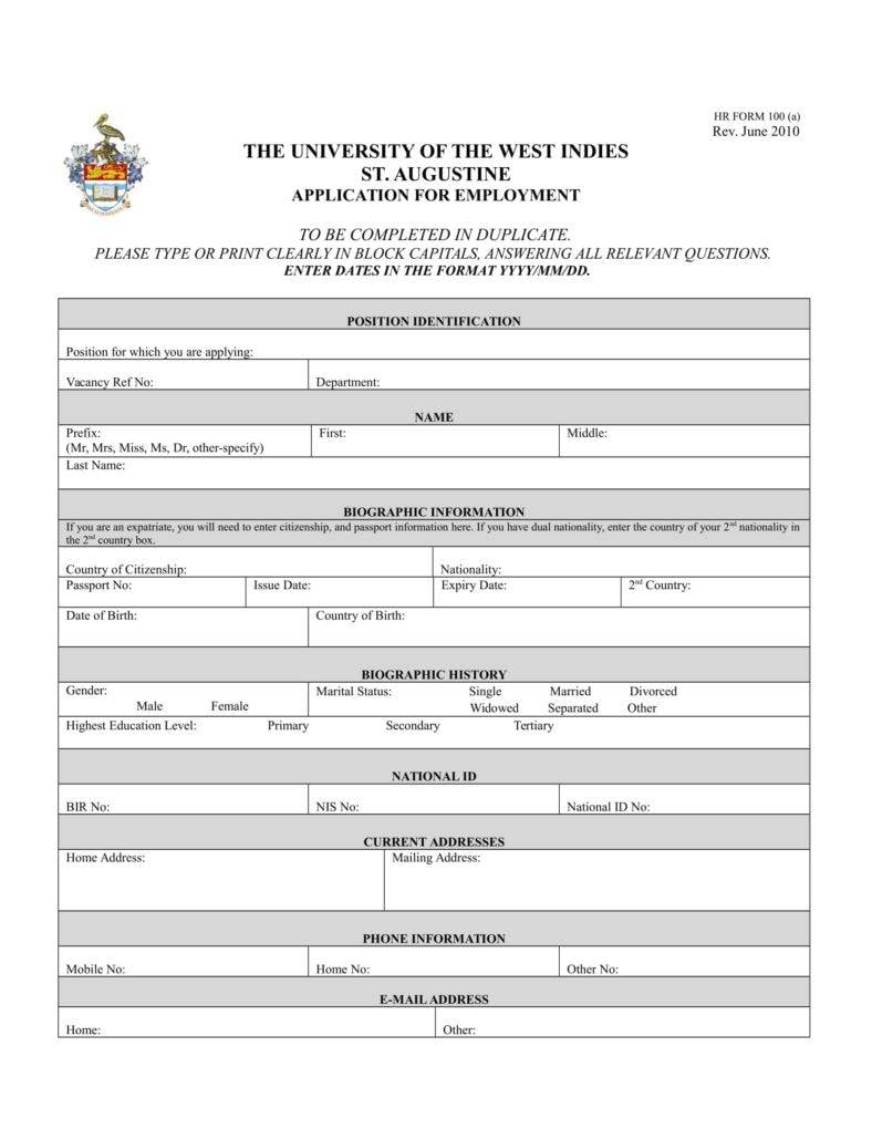 23+ Employment Application Form - Free Samples, Examples Formats Regarding Employment Application Template Microsoft Word