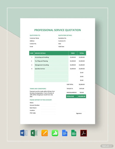 professional service quotation template