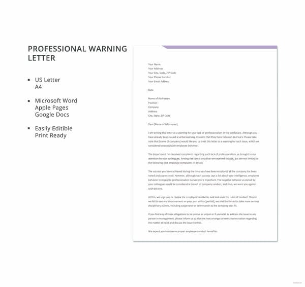 professional warning letter