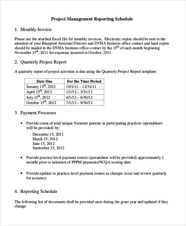 project management reporting schedule