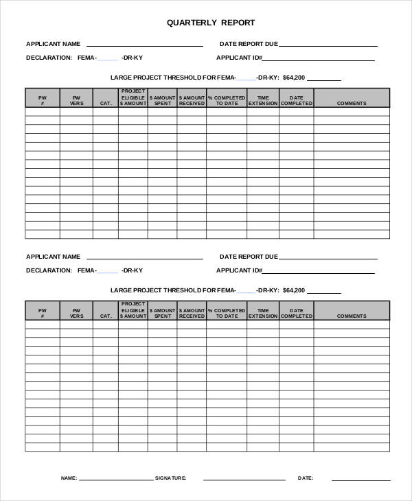 quarterly progress report blank form