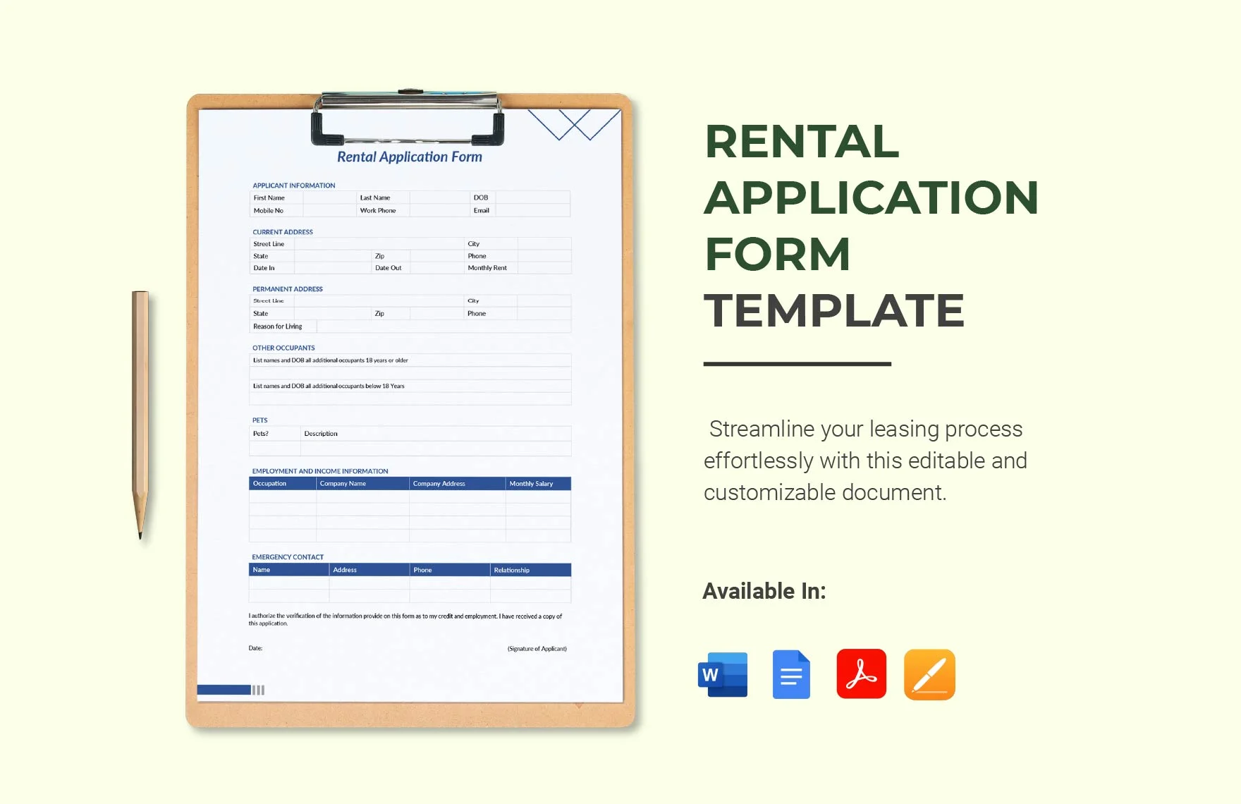 rental application form template
