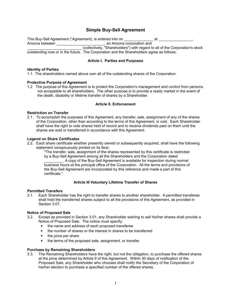 simple buy sell agreement form Understanding The ...