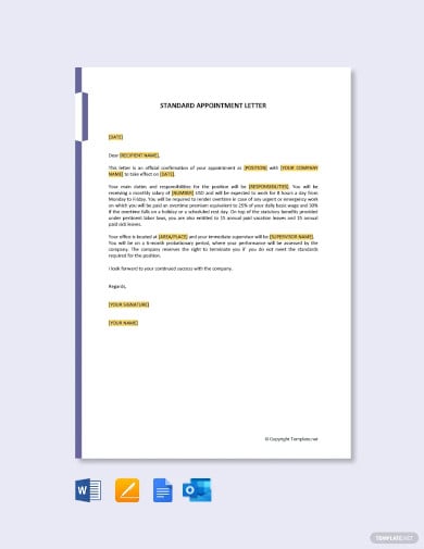 standard appointment letter template