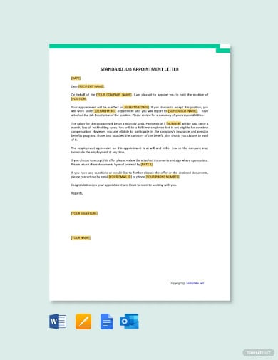 standard job appointment letter template