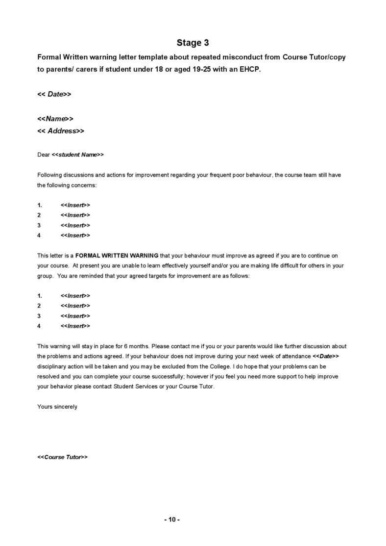 student behavior warning letter template page 013 788x
