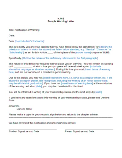 student misbehavior punishment disciplinary warning letter