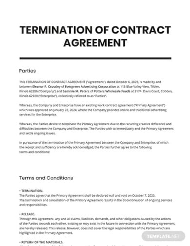 termination of contract agreement template
