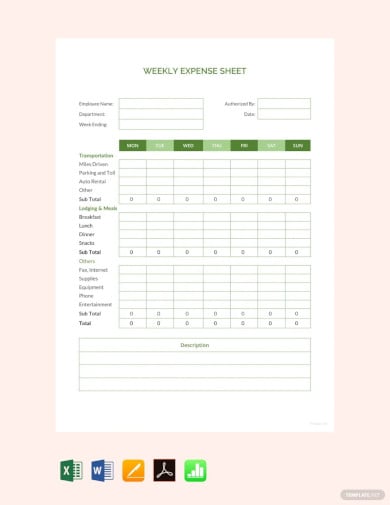 weekly expense sheet template