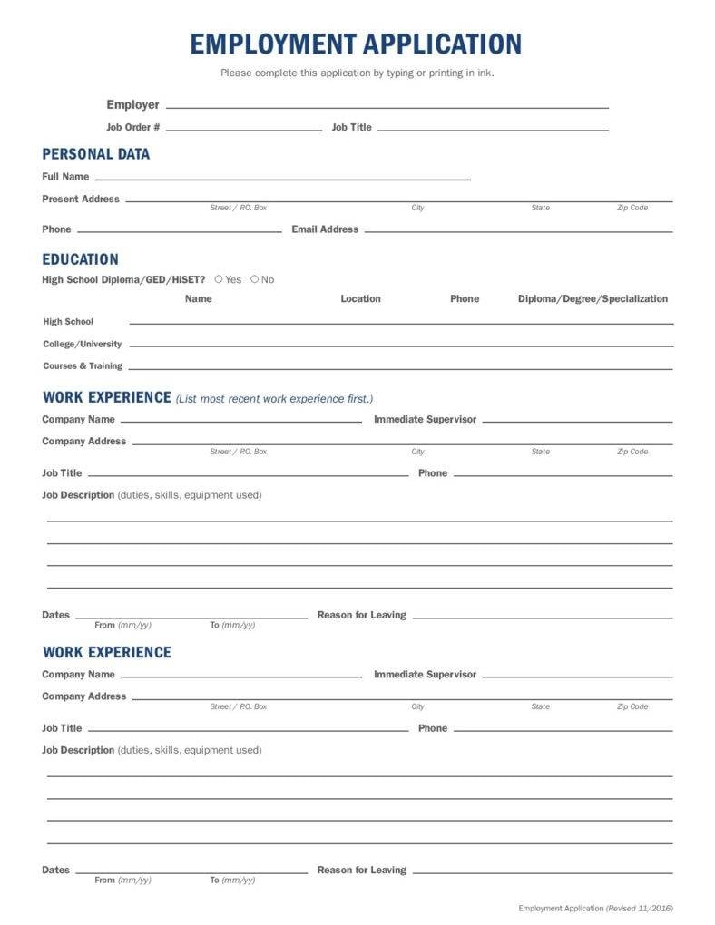 generic fillable employment application page 001 788x1020