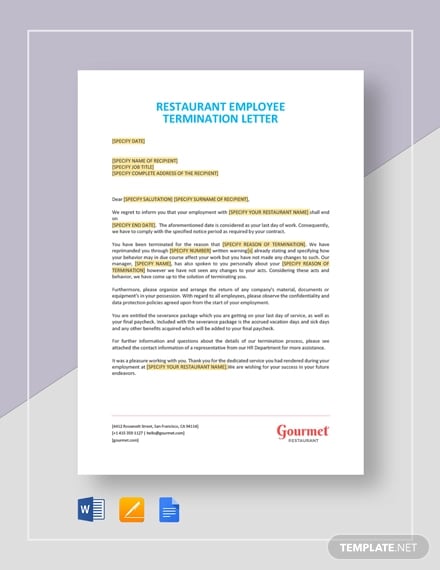restaurant employee termination