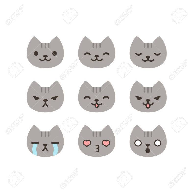 0 set of cat emoticons in simple and cute cartoon style stock vector 788x