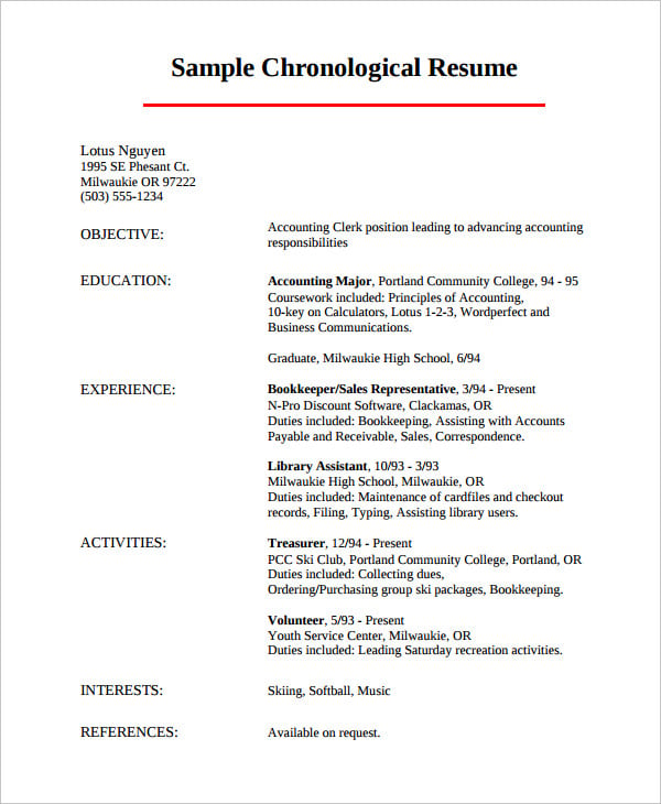 accounting chronological resume