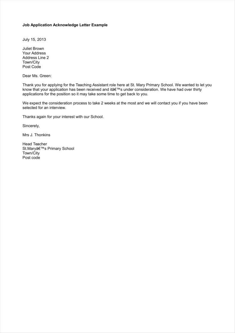 acknowledgement letter for job application template 1 788x