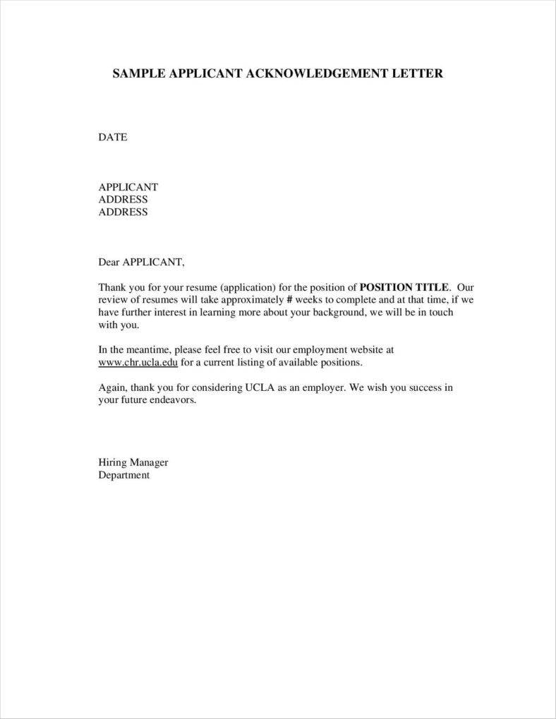 resume acknowledgement letter