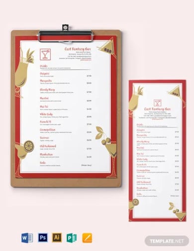 bar cocktail menu template