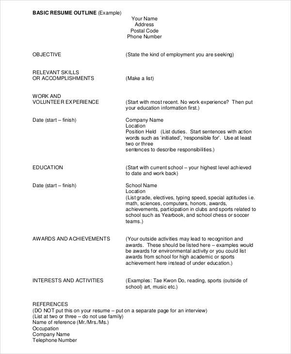basic resume outline sample