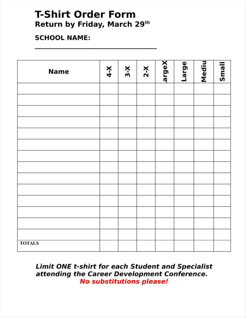 Printable T Shirt Order Form Template Free