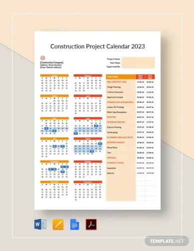 construction project calendar template