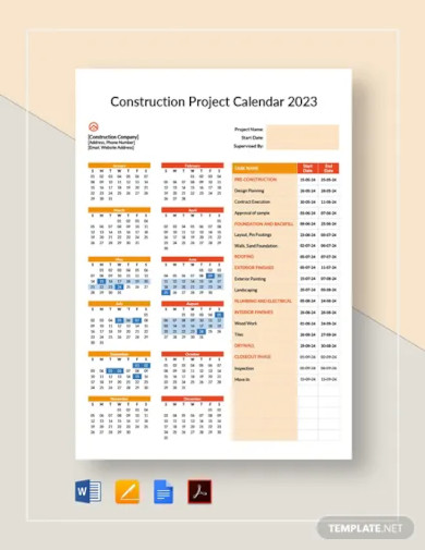 10 FREE Construction Calendar Templates PDF Word Format Download