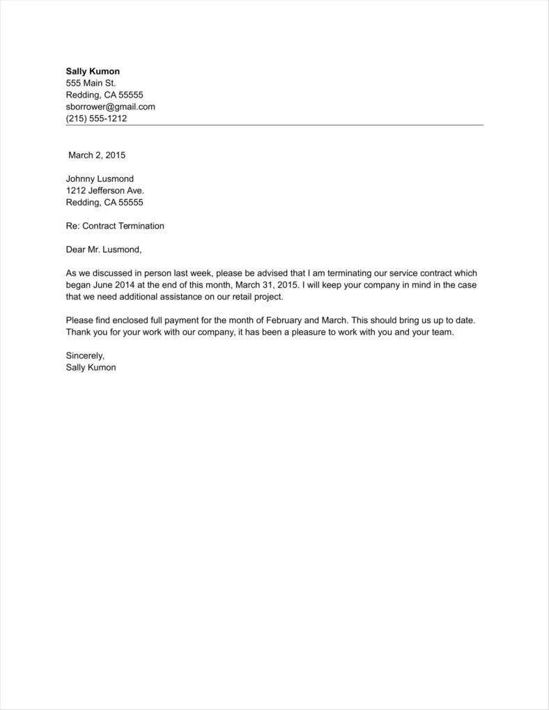 Letter To Terminate Contract Database Letter Template Collection