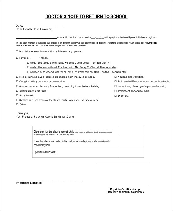 Doctors Note Template For School - 7+ Word, PDF Documents Download