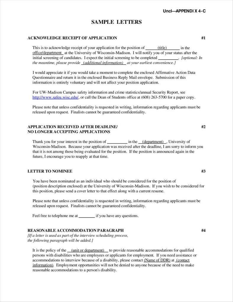 employment application acknowledgement letter page 001 788x10