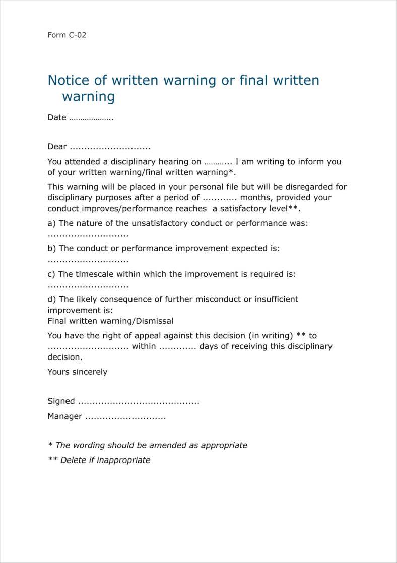 Final Warning Before Dismissal Template