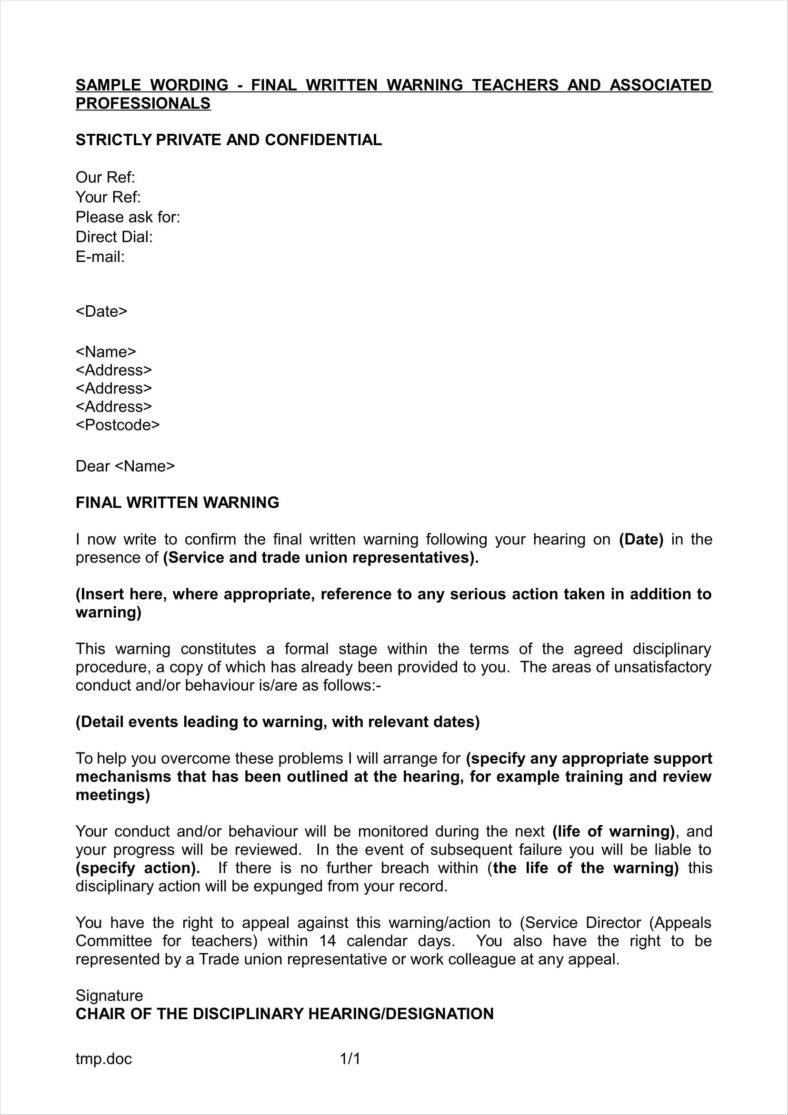 Employee Final Warning Letter Sample Employee Final Warning Letter Sample