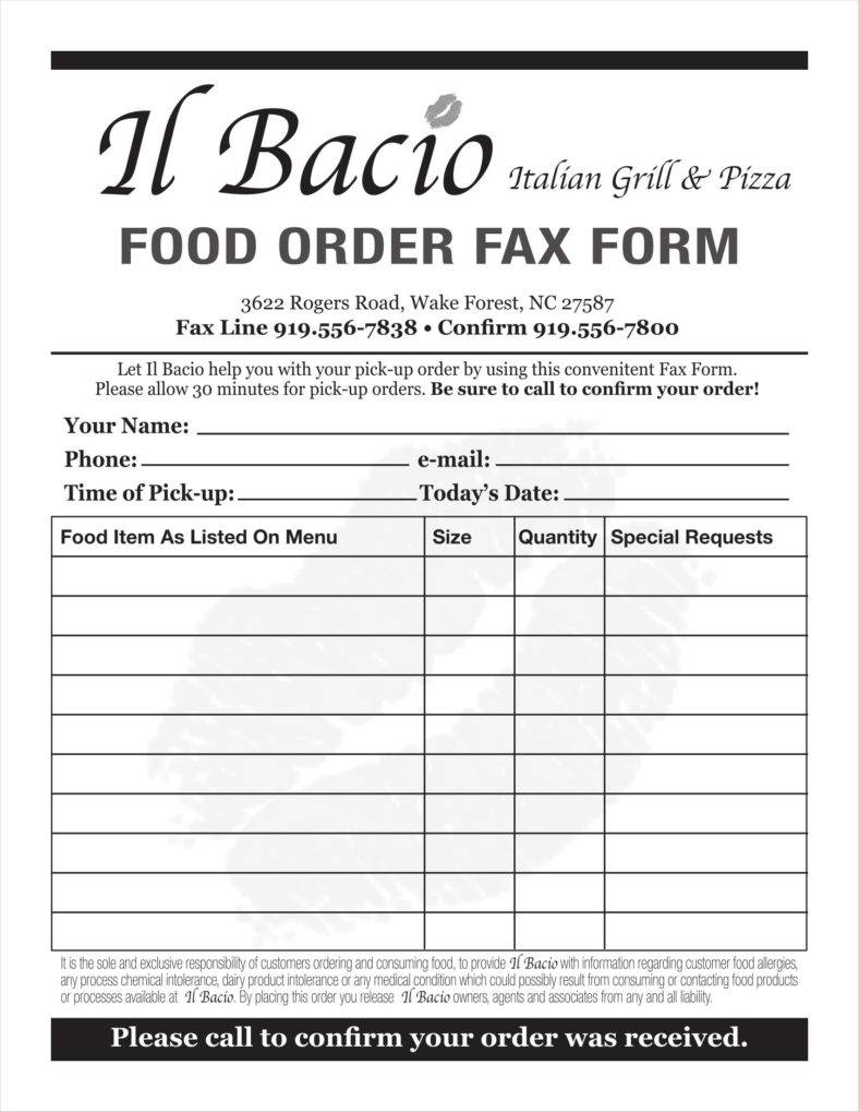 Sample Food Order Form Template HotPicture