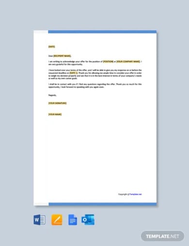 free job acknowledgement letter template