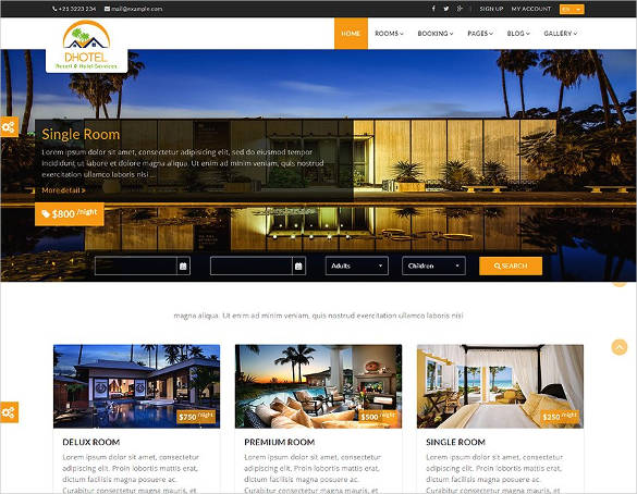 hotel resort website theme