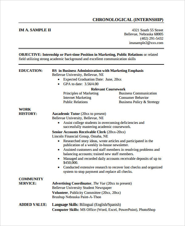 chronological resume template 2020