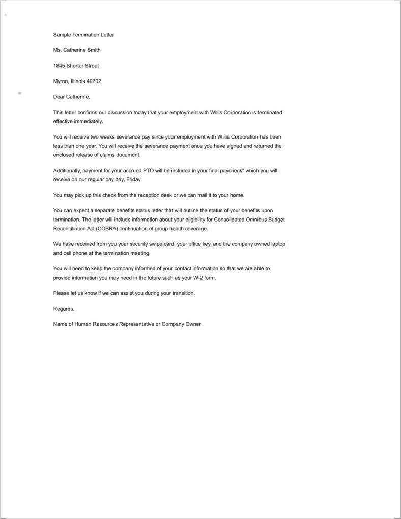 job termination letter to fire an employee example 2 788x10