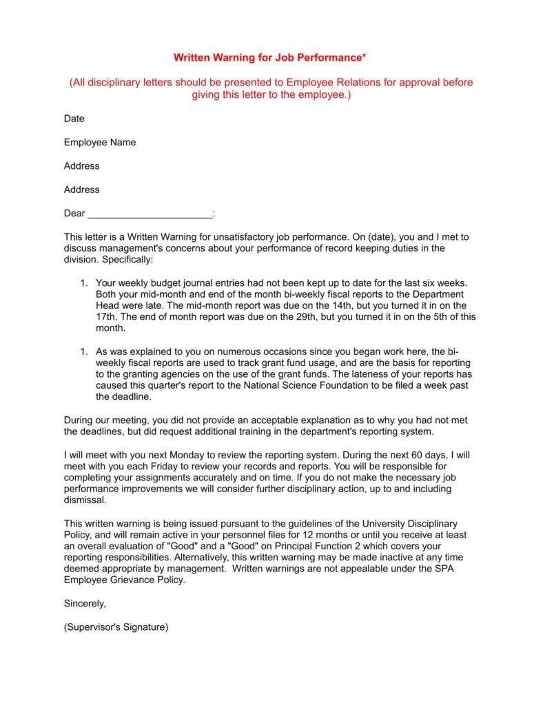 9 Work Warning Letter Template Free Samples Examples 
