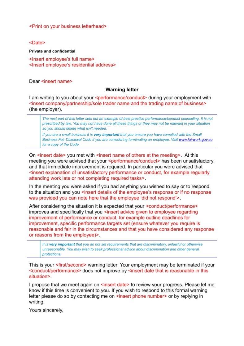 employees sample letters reprimand 9 Letter Template Work Warning Free Samples,  Examples