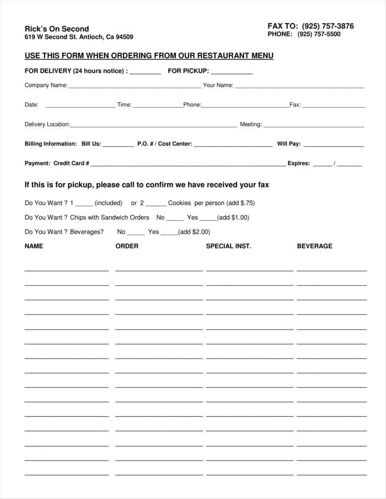 10 Food Order Form Templates Word Docs